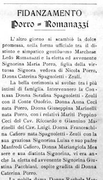 Ritaglio di giornale dell epoca (1921) sul fidanzamento Maria Porro-Ledo marchese Romanazzi Carducci