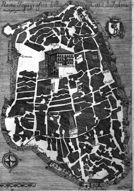 Pianta urbana di Andria nel 700 (Settecento, XVIII sec.) realizzata dal Murena