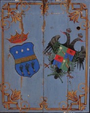 Stemma dei coniugi Porro e Spagnoletti Zeuli di Andria dipinto sul ligneo soffitto seicentesco della casina di Rasciatano